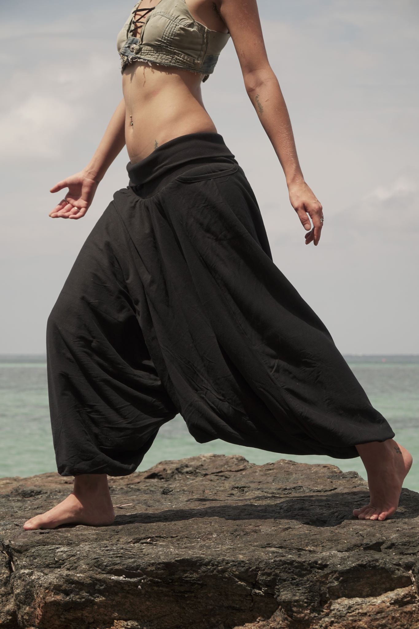 warm plain black harem pants