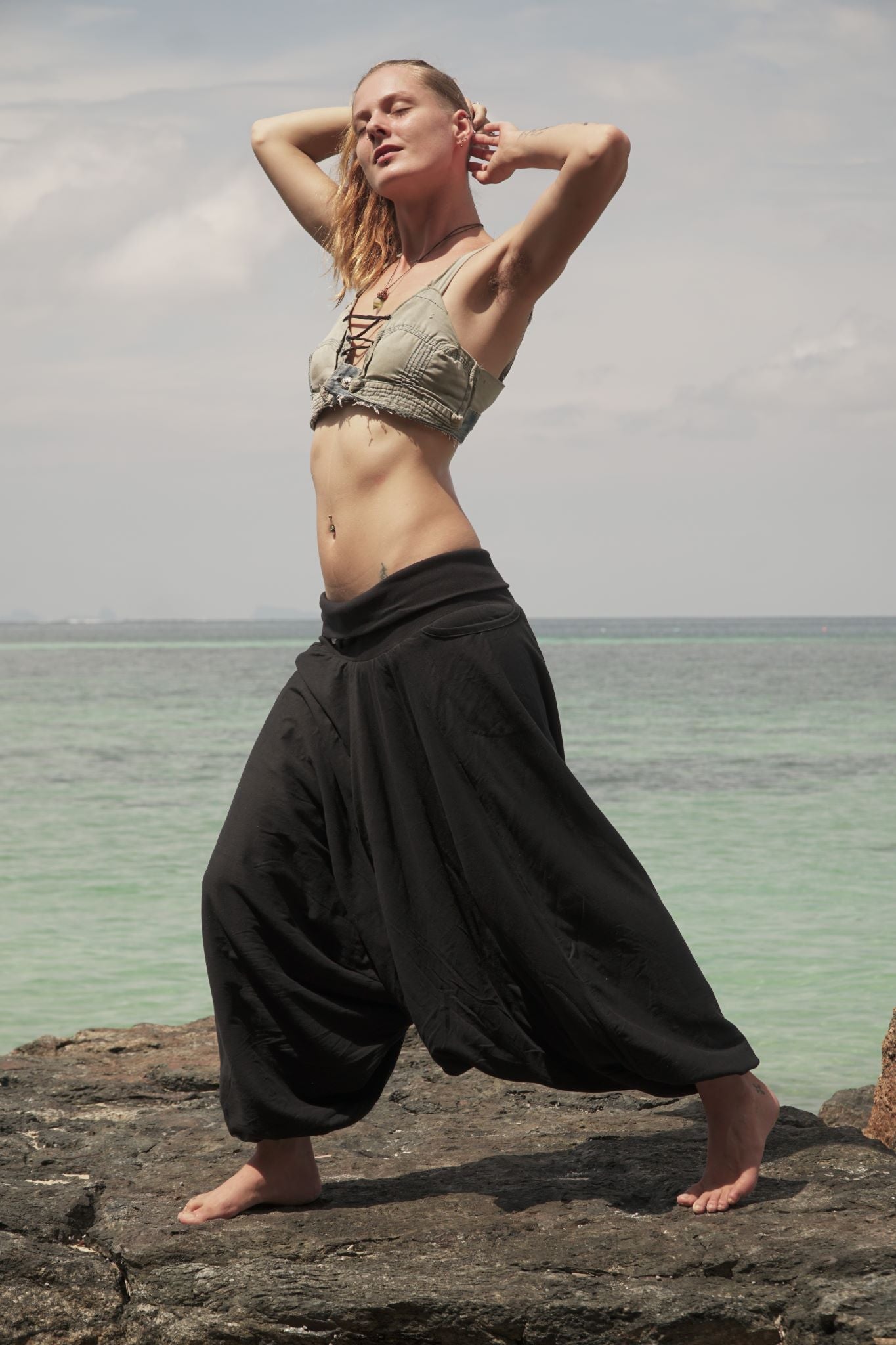 plain black harem pants with fleece lining