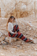 Warm High Crotch Harem Pants - Cashmilon - Red/Orange/Grey Striped