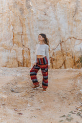 Warm High Crotch Harem Pants - Cashmilon - Red/Orange/Grey Striped