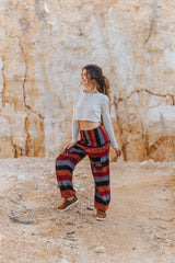 Warm High Crotch Harem Pants - Cashmilon - Red/Orange/Grey Striped