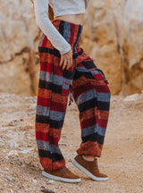 Warm High Crotch Harem Pants - Cashmilon - Red/Orange/Grey Striped