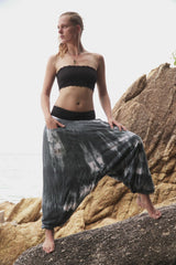 Fleece Lined Harem Pants - Tie Dye - Grey