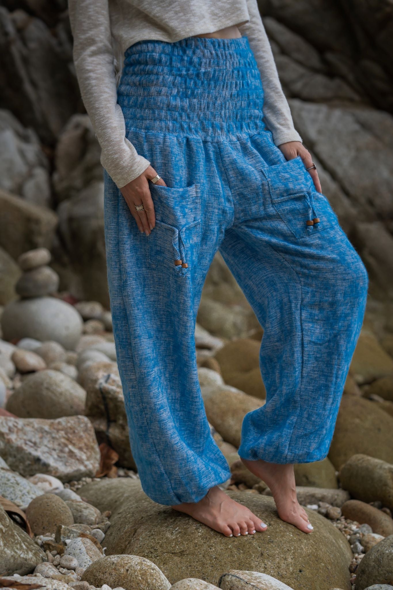 Warm High Crotch Harem Pants - Cashmilon - Powder Blue