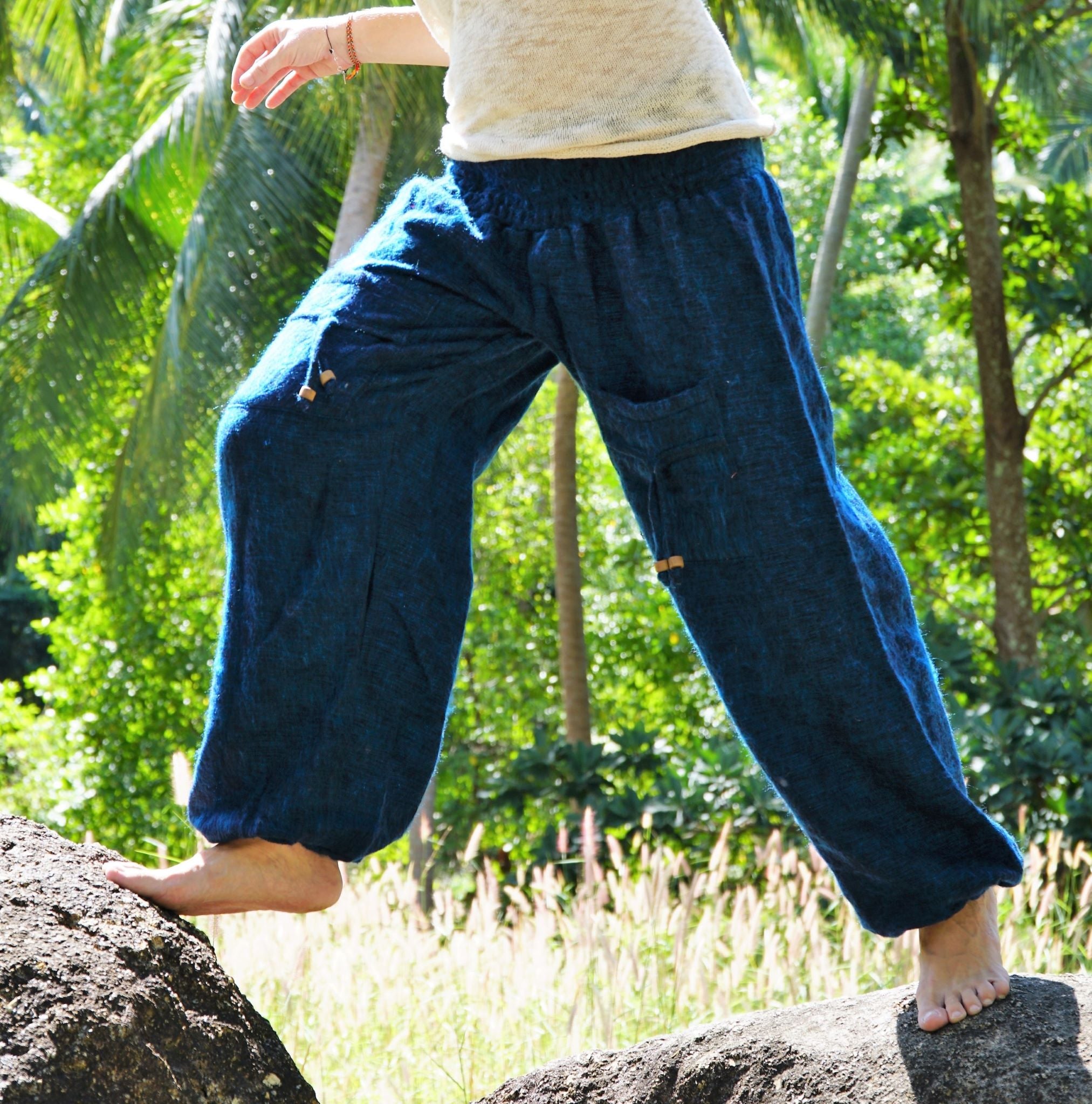 Warm High Crotch Harem Pants - Cashmilon - Blue/Black