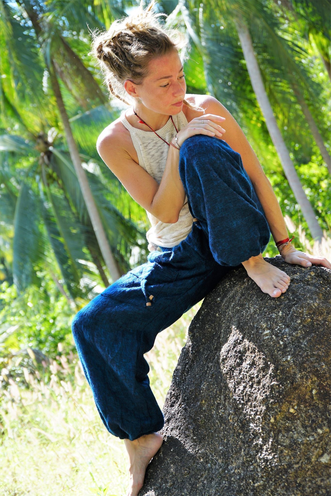 Warm High Crotch Harem Pants - Cashmilon - Blue/Black