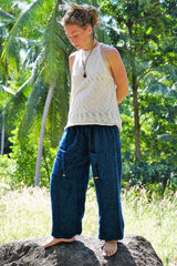 Warm High Crotch Harem Pants - Cashmilon - Blue/Black