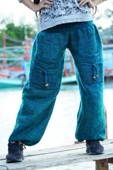 Warm High Crotch Harem Pants - Cashmilon - Blue/Green