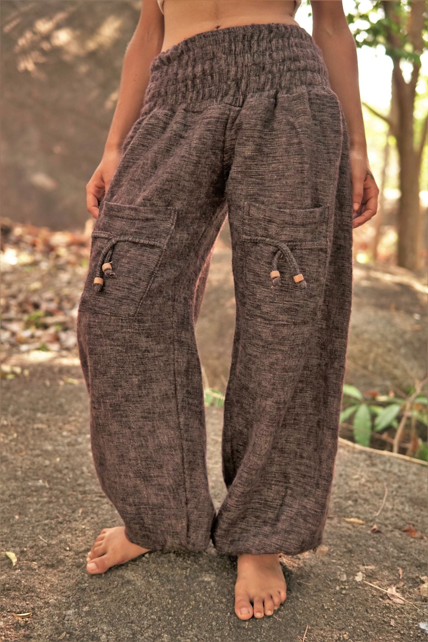 Warm High Crotch Harem Pants - Cashmilon - Brown