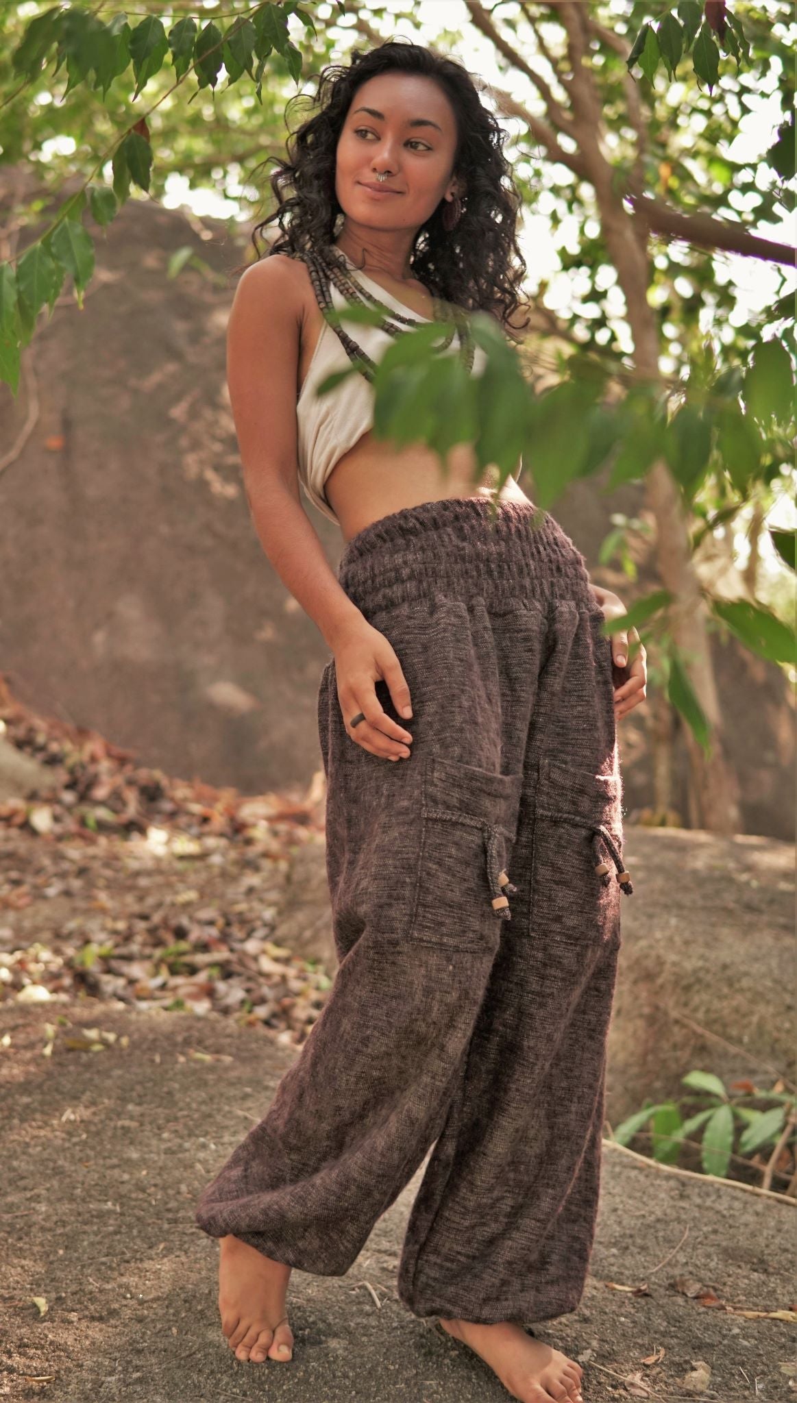 Warm High Crotch Harem Pants - Cashmilon - Brown