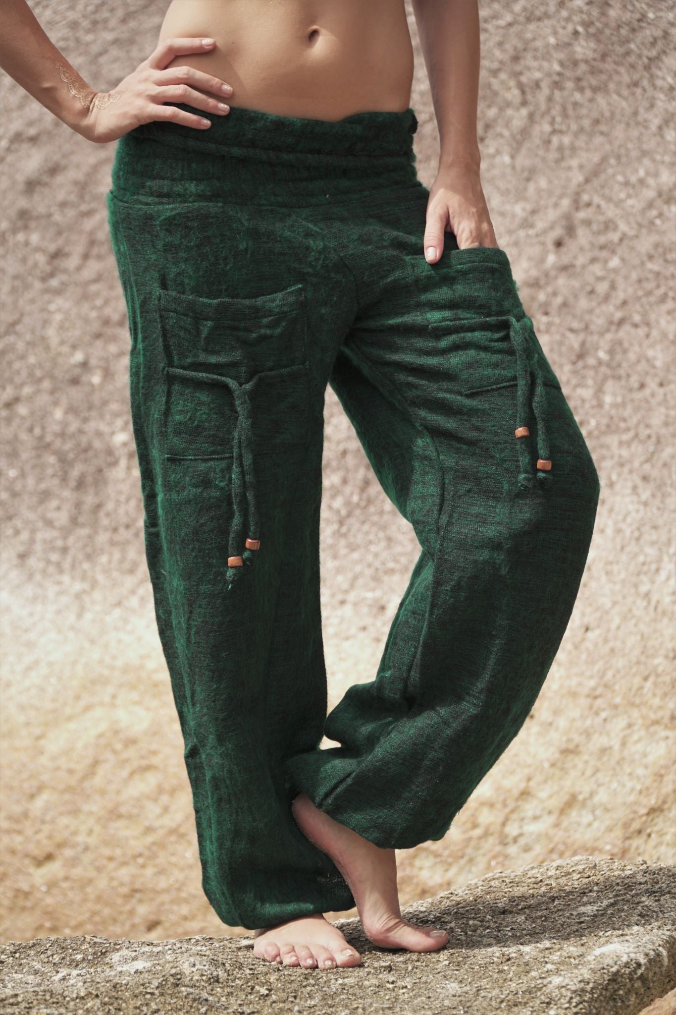 Warm High Crotch Harem Pants - Cashmilon - Green