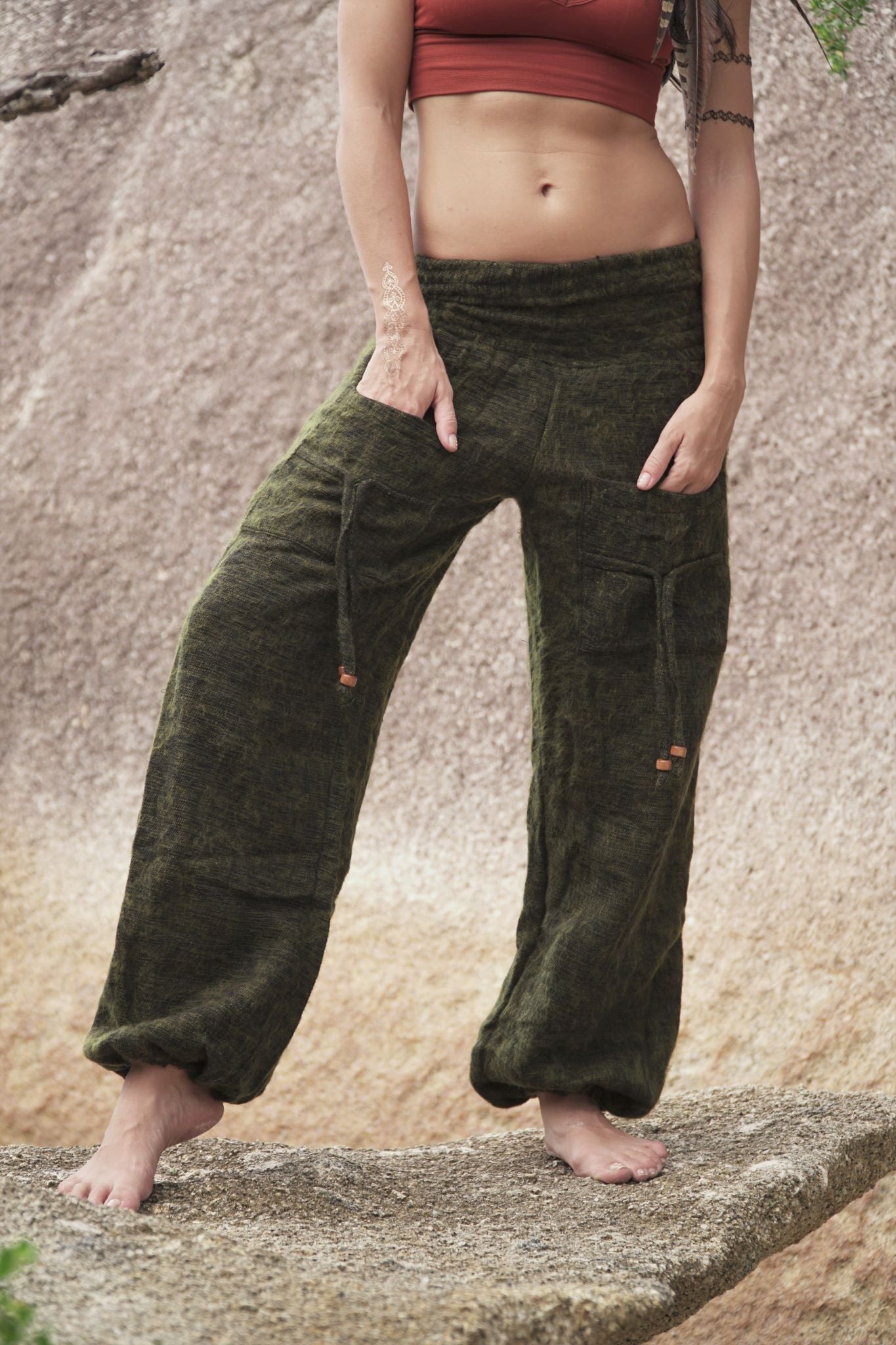 Warm High Crotch Harem Pants - Cashmilon - Mustard Yellow