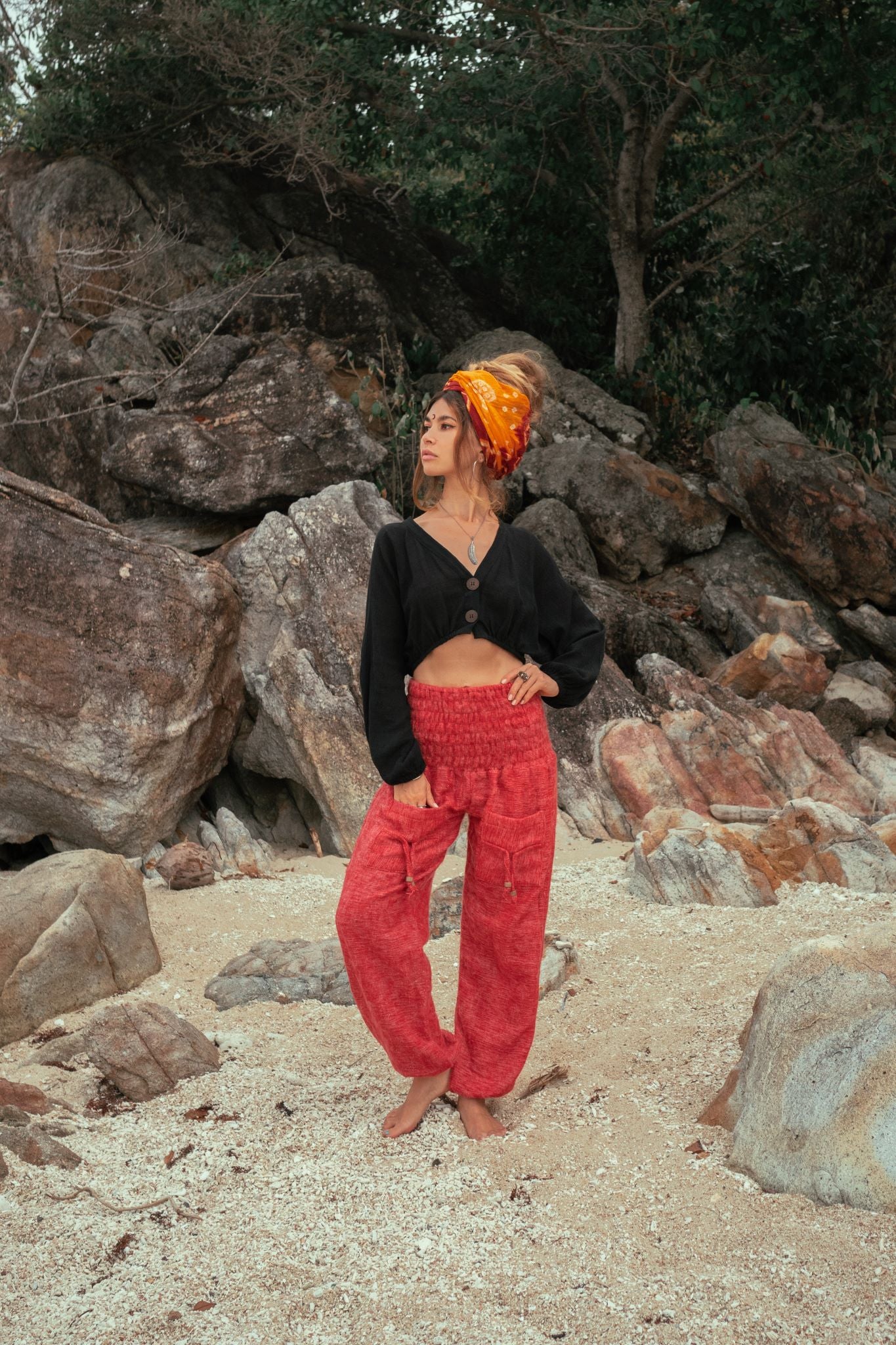 Warm High Crotch Harem Pants - Cashmilon - Peach