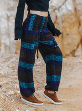 Warm High Crotch Harem Pants - Cashmilon Striped - Purple/Teal