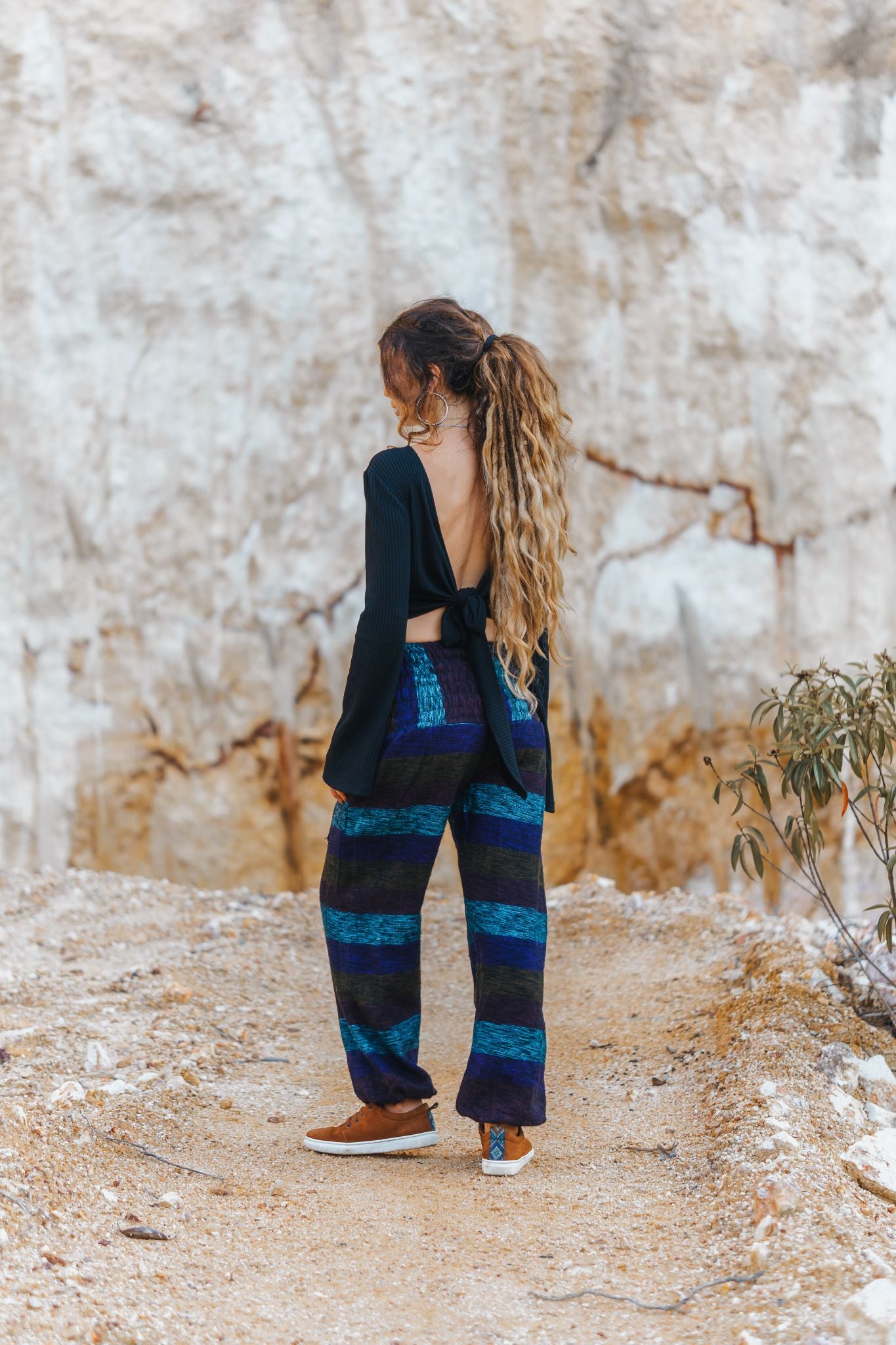 Warm High Crotch Harem Pants - Cashmilon Striped - Purple/Teal