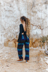 Warm High Crotch Harem Pants - Cashmilon Striped - Purple/Teal