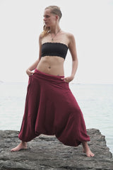 Fleece Lined Harem Pants - Plain - Maroon