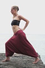 Fleece Lined Harem Pants - Plain - Maroon