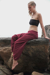 Fleece Lined Harem Pants - Plain - Maroon