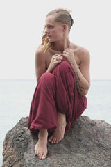 Fleece Lined Harem Pants - Plain - Maroon