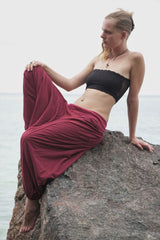 Fleece Lined Harem Pants - Plain - Maroon