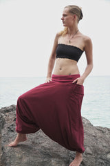 Fleece Lined Harem Pants - Plain - Maroon