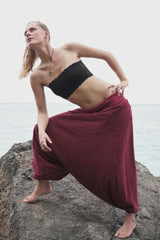 Fleece Lined Harem Pants - Plain - Maroon