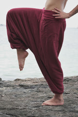 Fleece Lined Harem Pants - Plain - Maroon