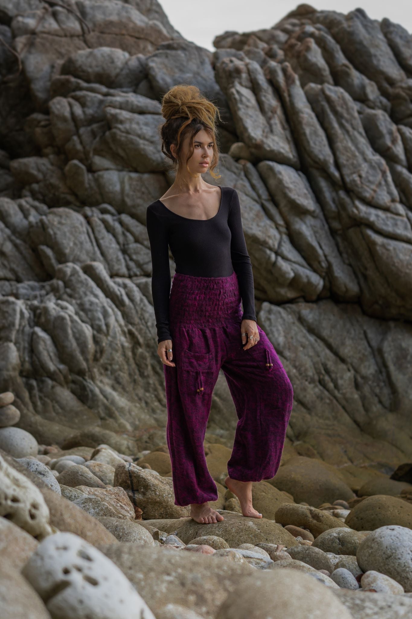 Warm High Crotch Harem Pants - Cashmilon - Pink
