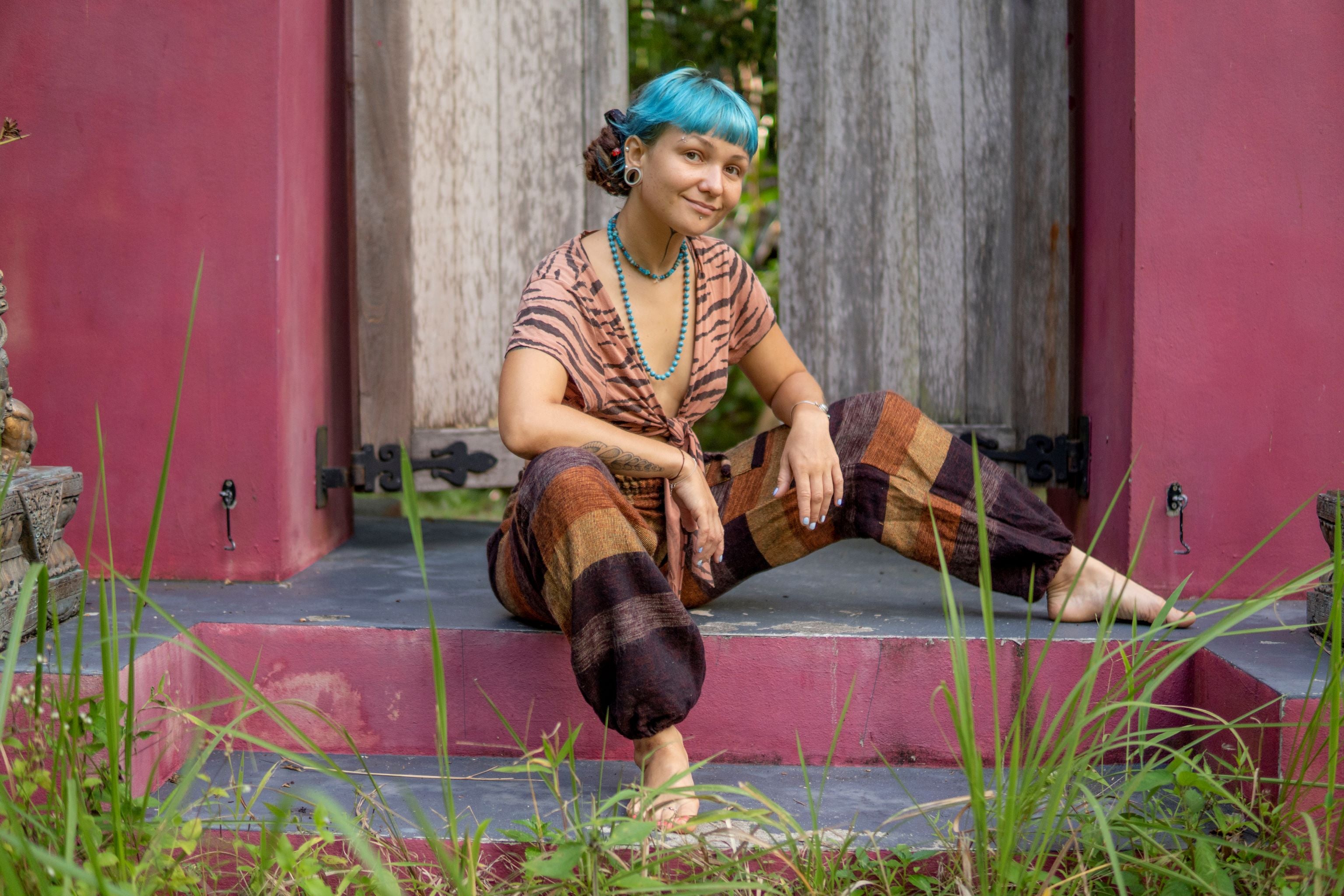 Warm High Crotch Harem Pants - Cashmilon Striped - Brown/Gold