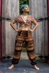 Warm High Crotch Harem Pants - Cashmilon Striped - Brown/Gold
