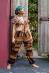 Warm High Crotch Harem Pants - Cashmilon Striped - Brown/Gold