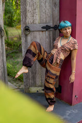 Warm High Crotch Harem Pants - Cashmilon Striped - Brown/Gold
