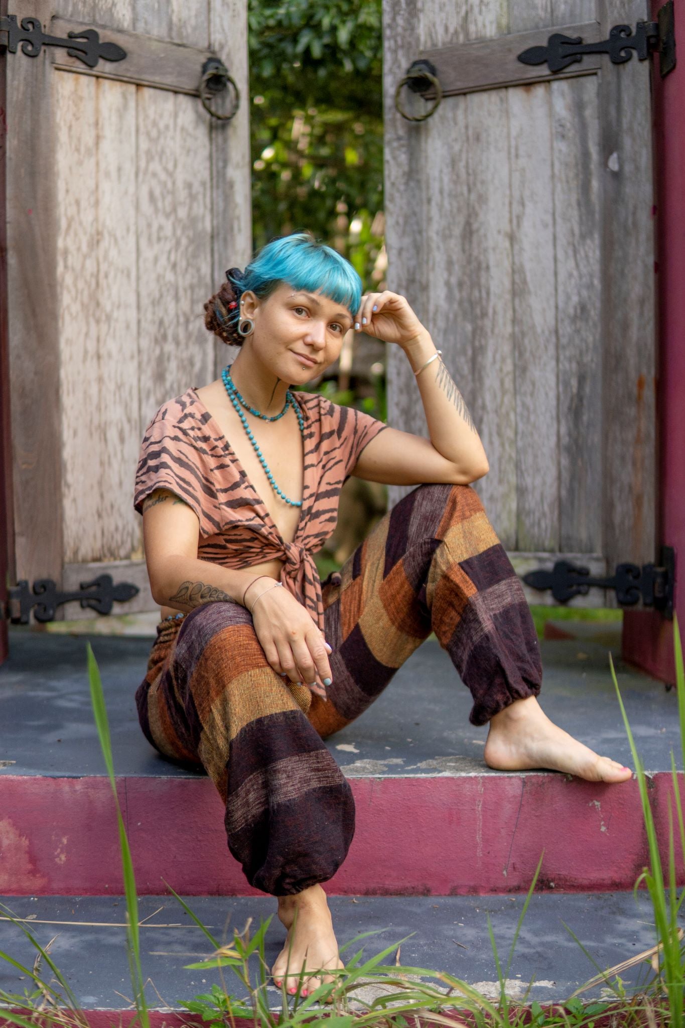 Warm High Crotch Harem Pants - Cashmilon Striped - Brown/Gold