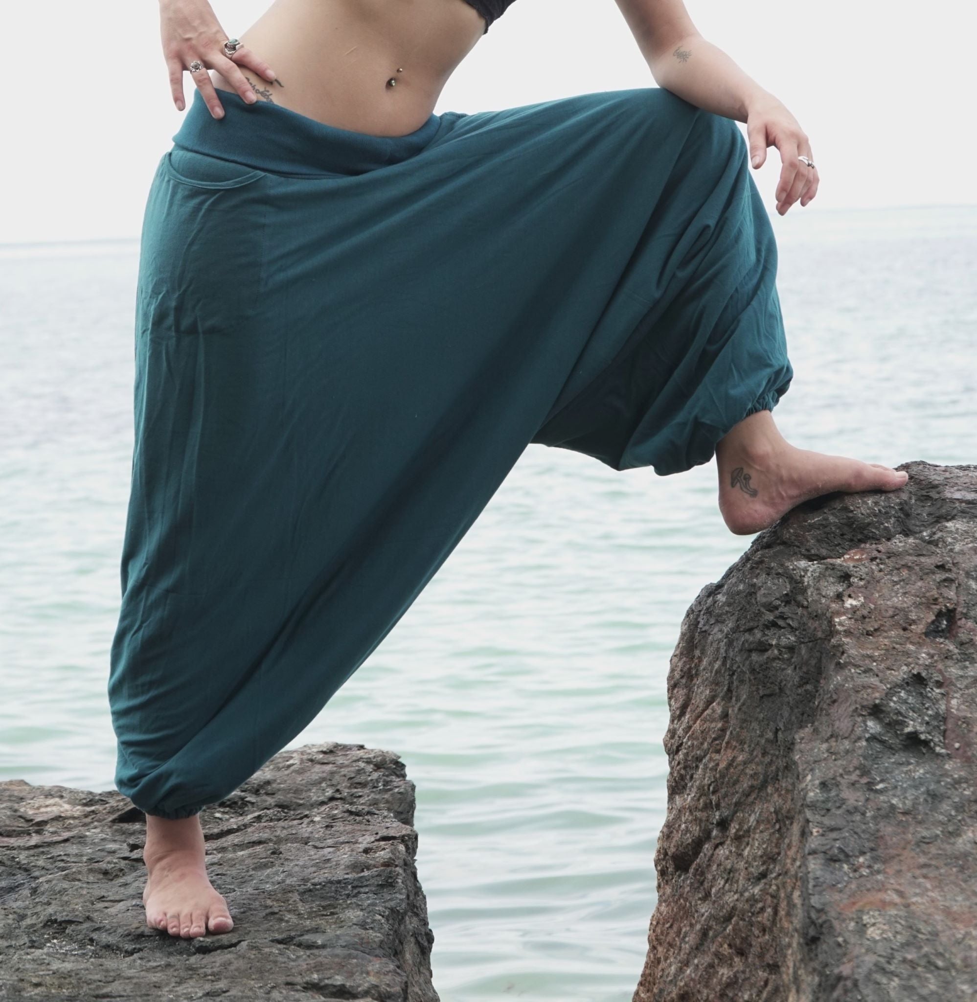 Fleece Lined Harem Pants - Plain - Teal