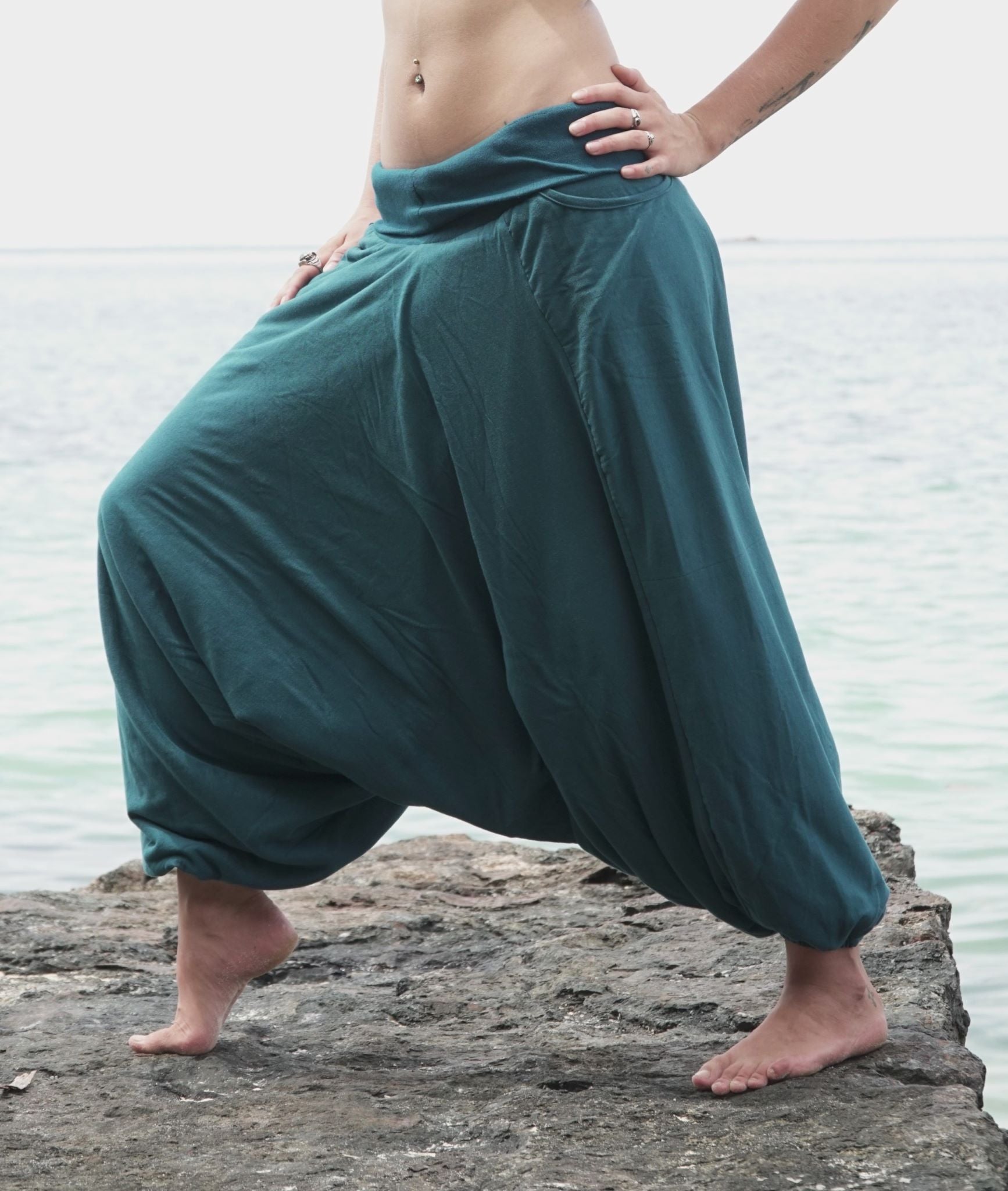 Fleece Lined Harem Pants - Plain - Teal