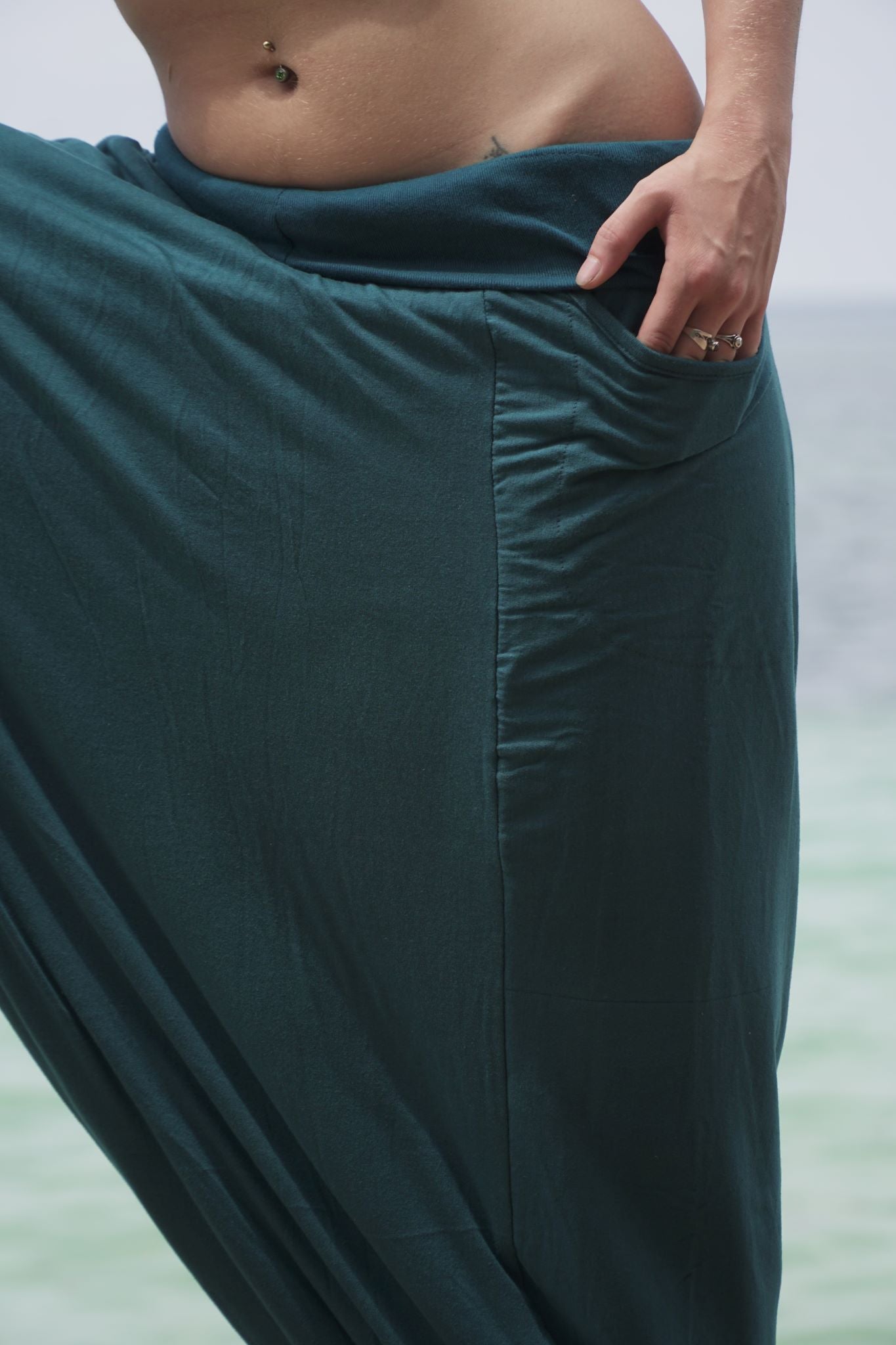 Fleece Lined Harem Pants - Plain - Teal