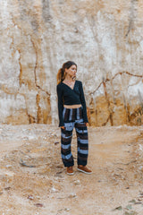 Warm High Crotch Harem Pants - Cashmilon Striped - Grey/Brown/Black