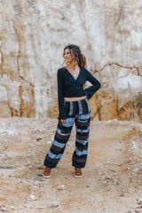 Warm High Crotch Harem Pants - Cashmilon Striped - Grey/Brown/Black