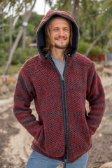 Wool Jacket - Eyelet Pattern - Maroon