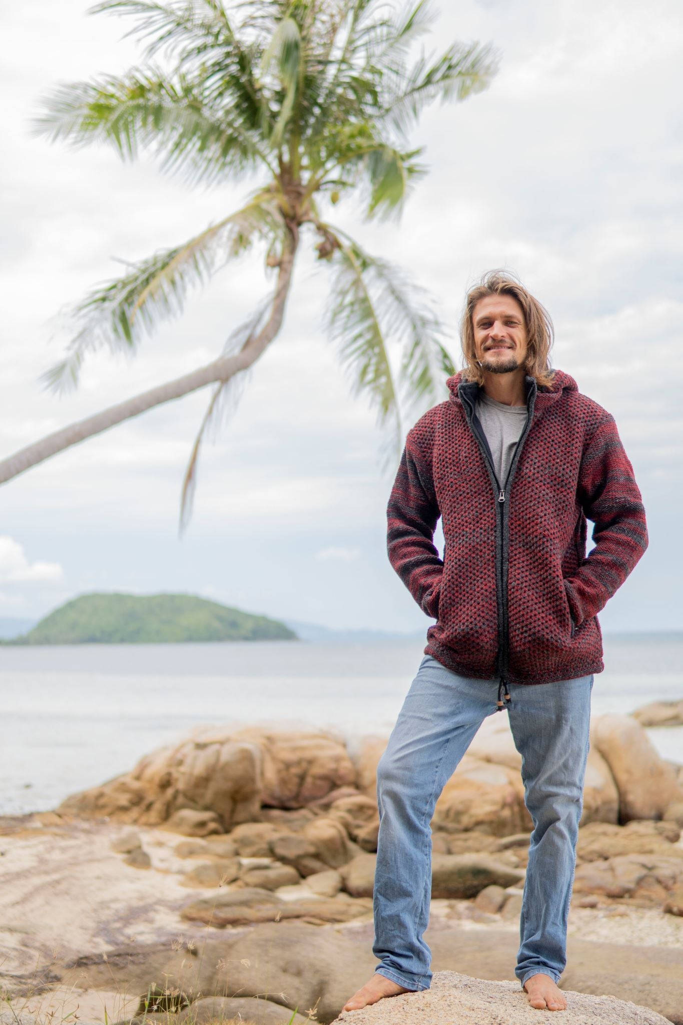 Wool Jacket - Eyelet Pattern - Maroon