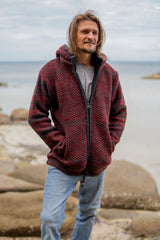 Wool Jacket - Eyelet Pattern - Maroon