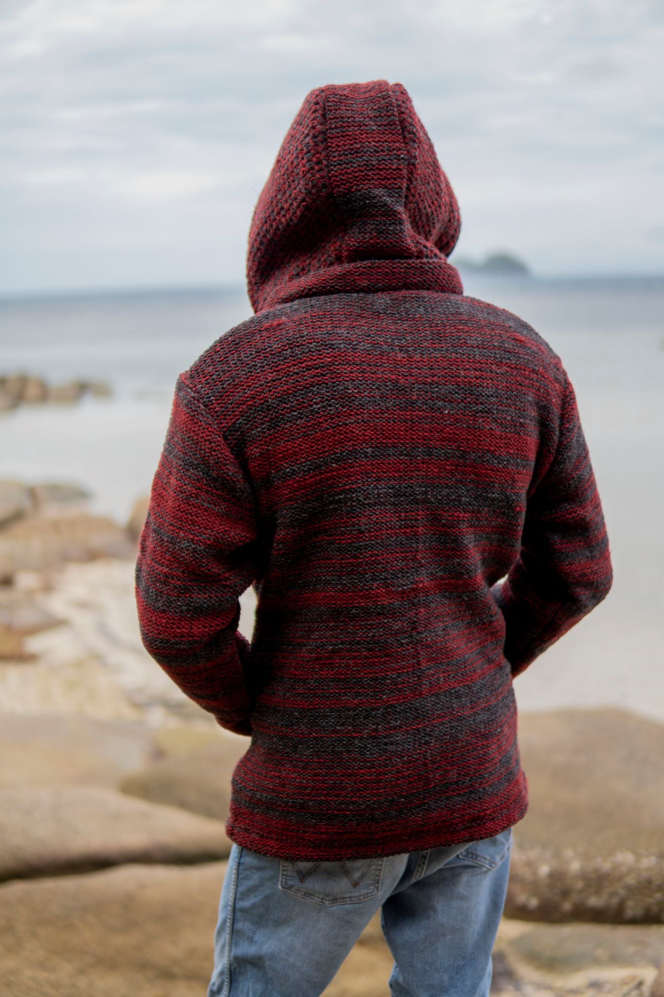 Wool Jacket - Eyelet Pattern - Maroon