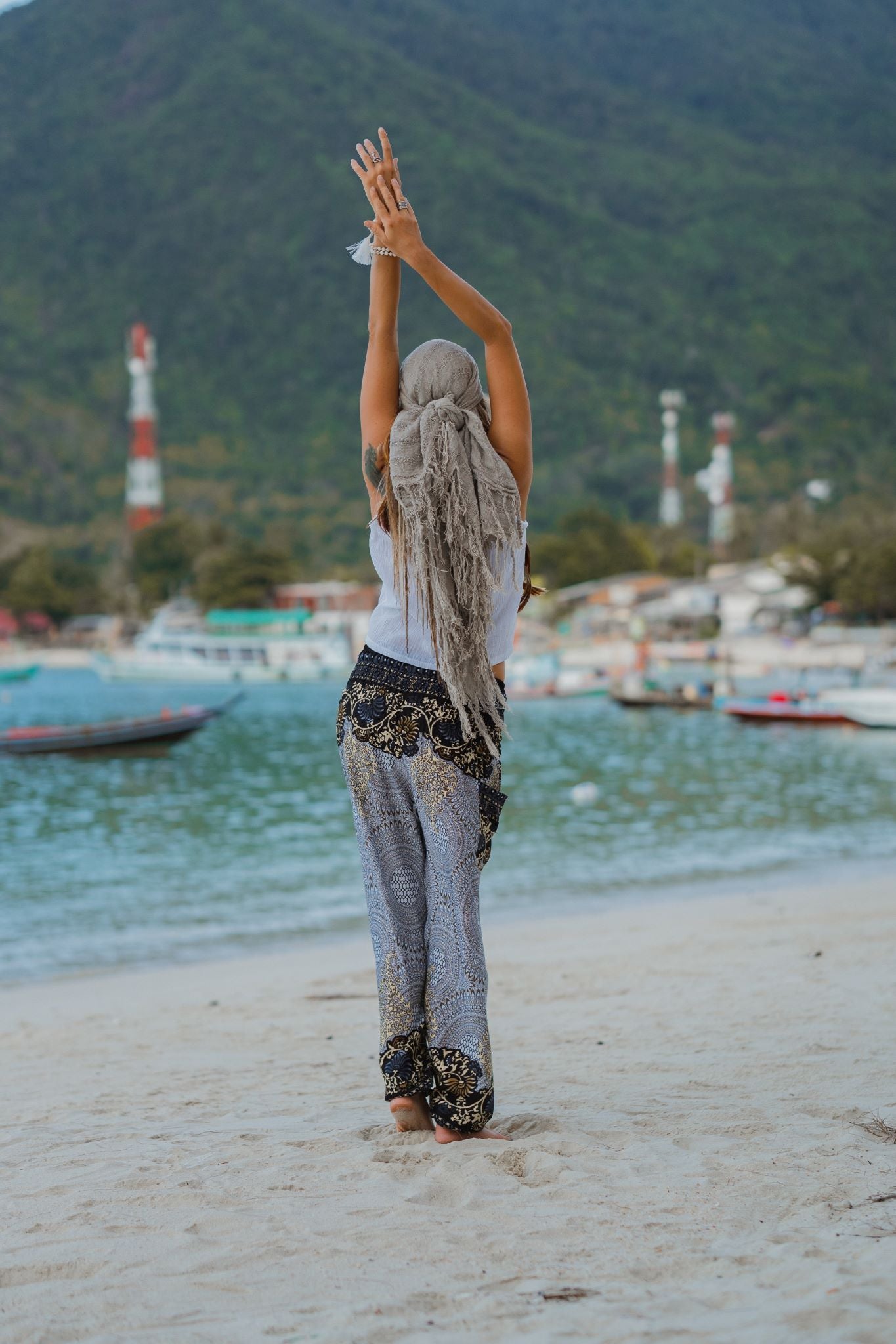 High Crotch Harem Pants - Large Paisley Print - White