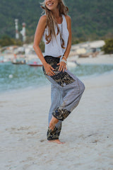 High Crotch Harem Pants - Large Paisley Print - White