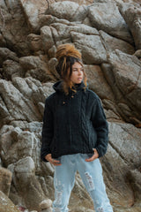 Wool Jacket - Cable Knit Aran - Charcoal