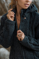 Wool Jacket - Cable Knit Aran - Charcoal