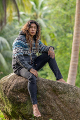 Wool Jacket - Aztec Pattern - Grey/Teal