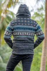 Wool Jacket - Aztec Pattern - Grey/Teal