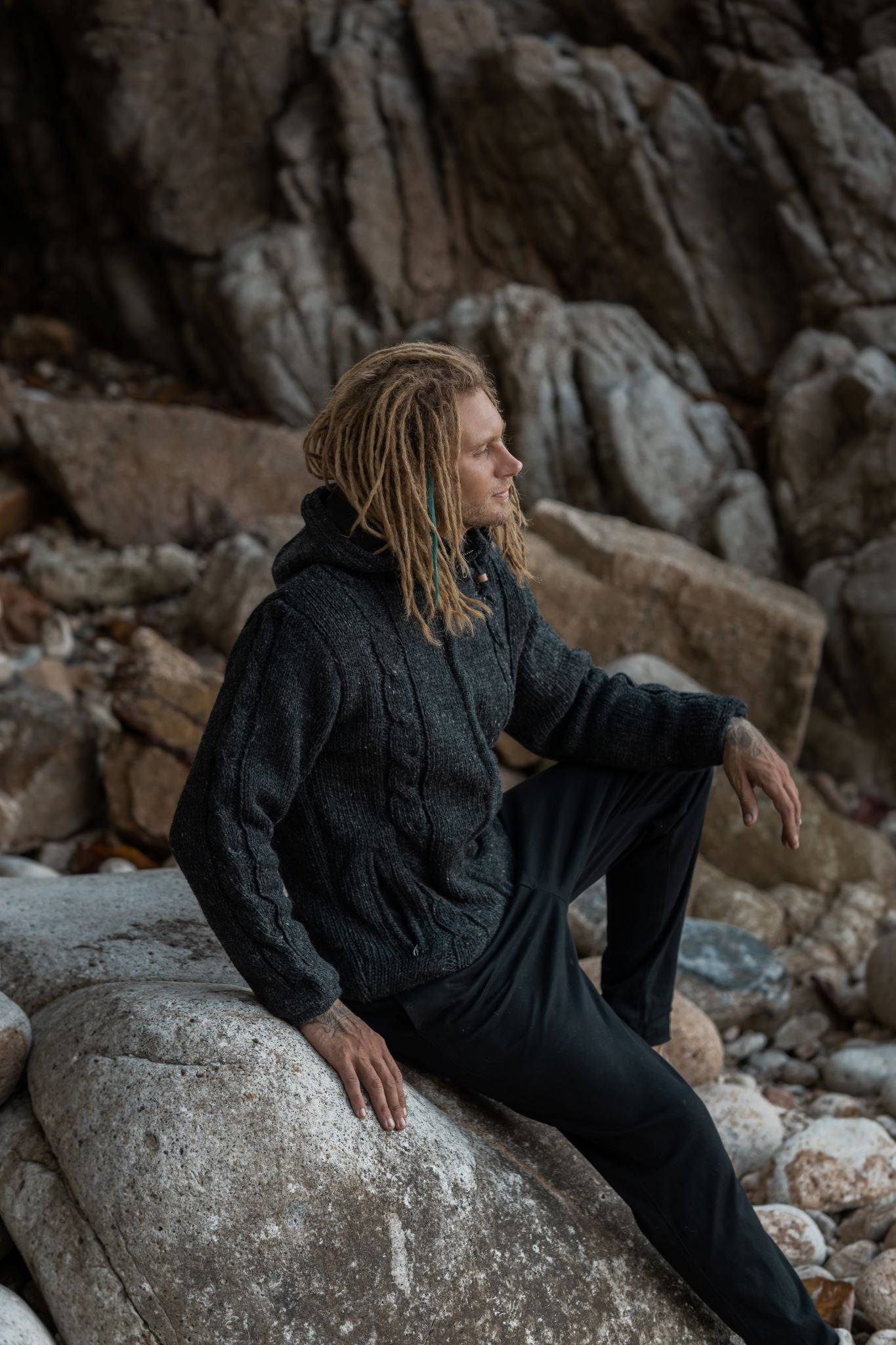 Wool Jacket - Cable Knit Aran - Charcoal